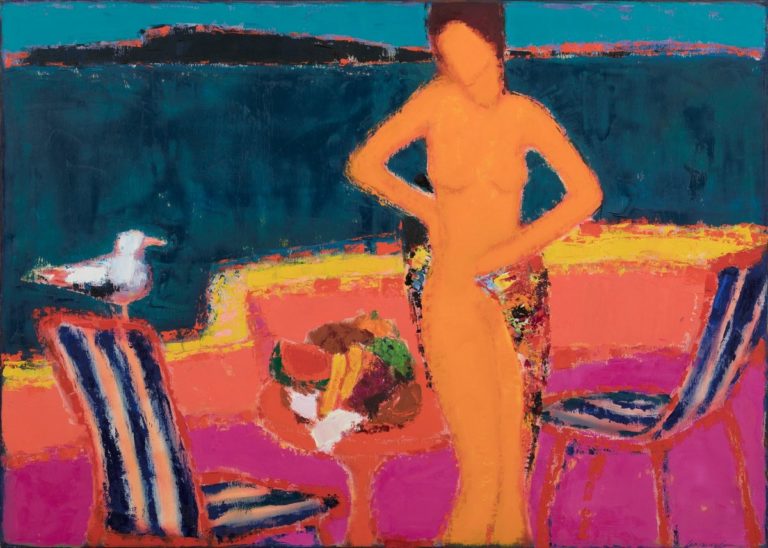 Petro Lebedynets, Woman and Bird, 2000, oil, canvas, 100x140
